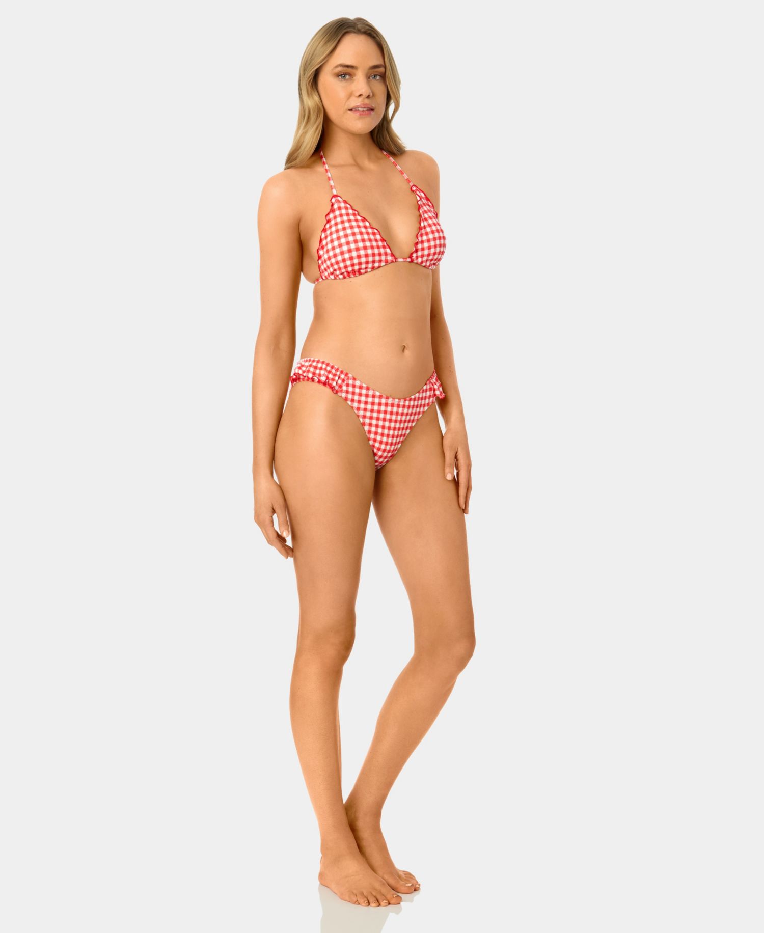 Women's Gingham Lettuce Edge Trim Swim Bikini Top