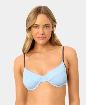 Women's Solid Seamed Contrast Binding Swim Bikini Top