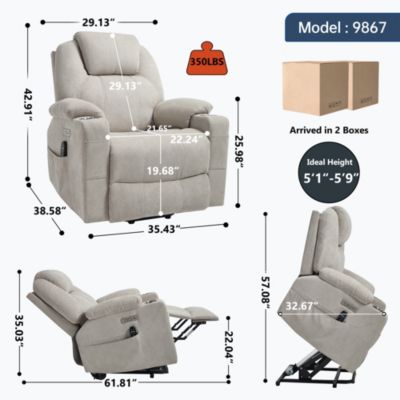 Power Lift Recliner Chair with 8-Point Massage & Heating 350 lbs Capacity USB/Type-C Ports and Cup Holders