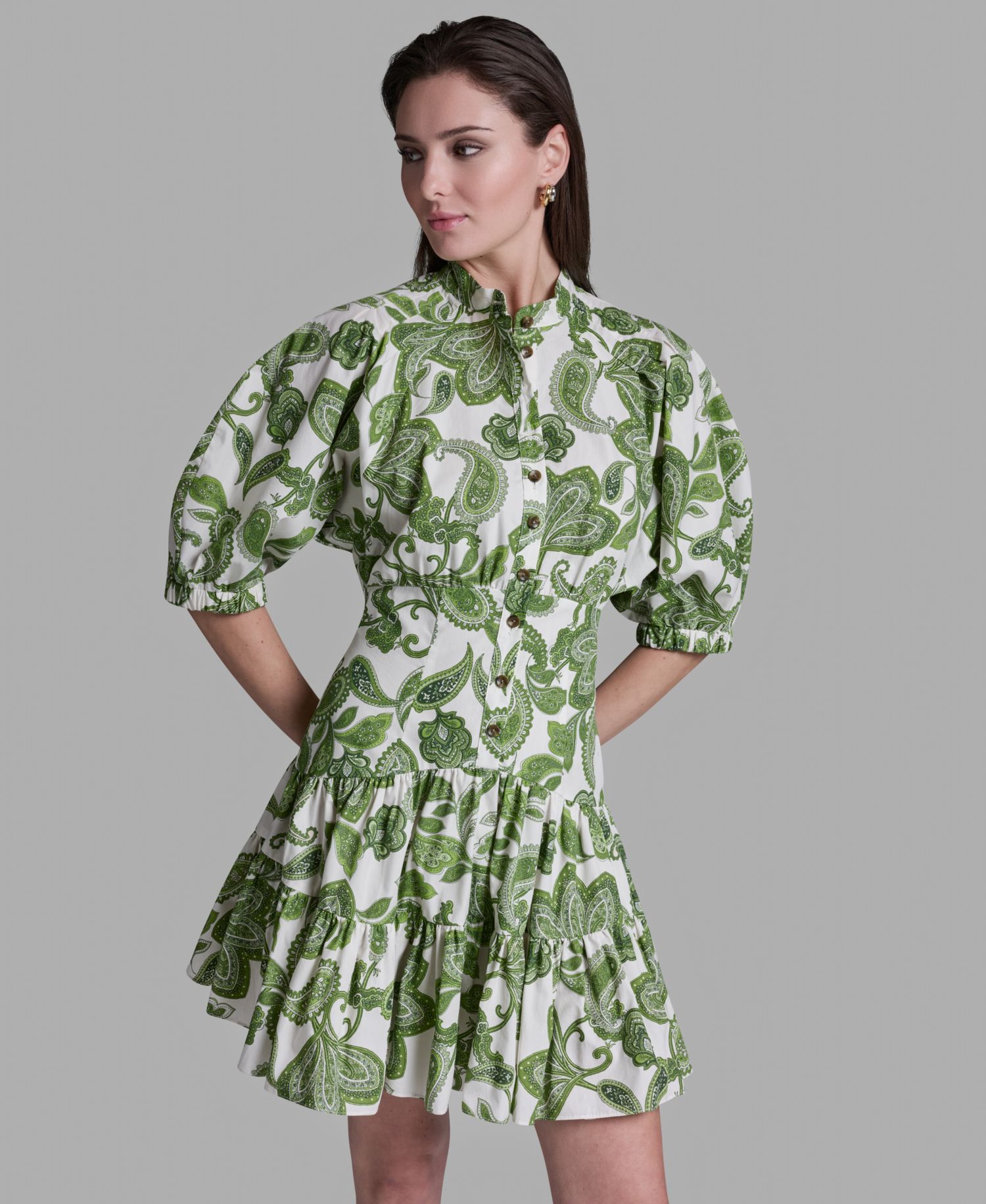 Women's Paisley Print Puff-Sleeve Dress