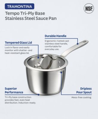 Tempo Tri-Ply Base Stainless Steel 2-Quart Small Sauce Pan with Glass Lid