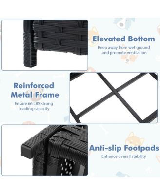 Rattan Dog Bed w/ Waterproof Soft Cushion Metal Frame for Medium Small Dogs Cats