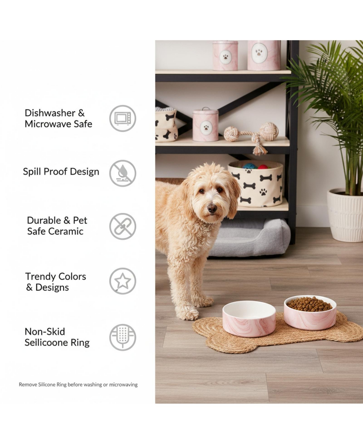 Aronkl Ceramic Pet Bowls Set of 2 Non-Slip Dishwasher Safe for Cats Dogs