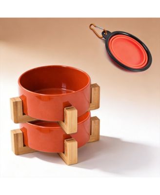 Ceramic Cat Dog Bowl Set With Stand Anti Slip 2 Bowls Dishwasher Microwave Safe Raised For Food Water