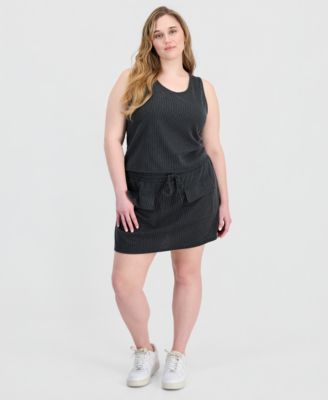 Trendy Plus Size Ribbed Knit Sleeveless Top & Skort Set