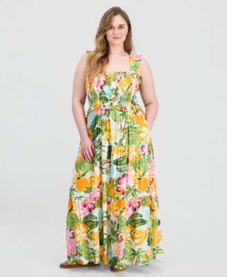 Plus Size Poof Strap Square Neck Rayon Dress