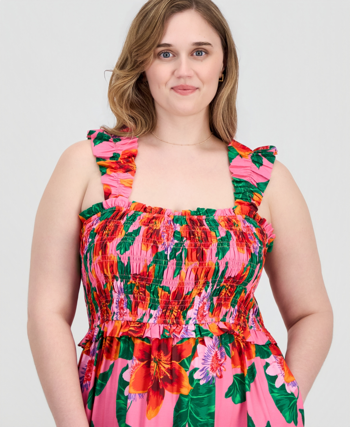 Full Circle Trends Plus Poof Strap Square Neck Rayon Dress