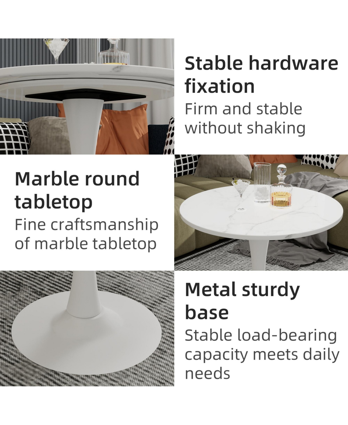 Rainsken 27.6" Coffee Table, Modern Tulip Center Table, Mid-Century Leisure Table for Small Places, Living Room