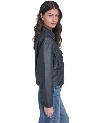 Women's Faux Leather Button Closure Shacket