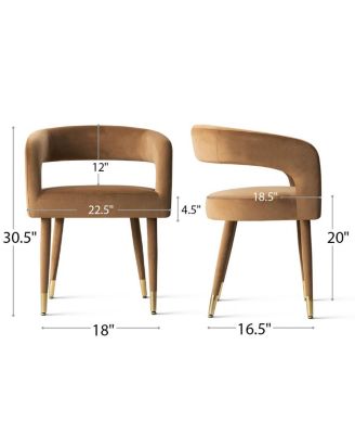 Velvet Upholstered Dining Chairs Set of 2, Modern Open Back Armchairs