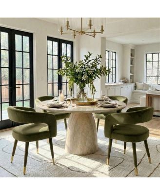 Velvet Upholstered Dining Chairs Set of 2, Modern Open Back Armchairs