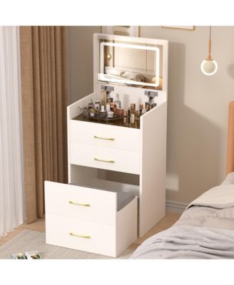 3 in 1 Vanity Desk with Open Top Mirror Small Drawer and Shelf for Multi Functional Home Use