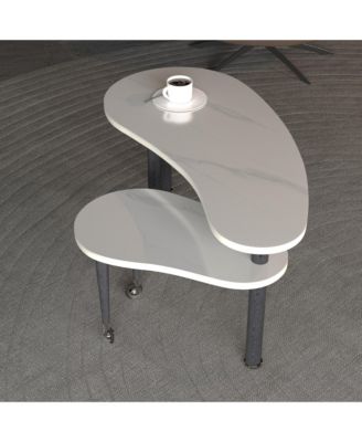 360° Rotatable Coffee Table, Nesting Coffee Tables with Swivel Function, Modern Wood Oval Center Table for Living Room