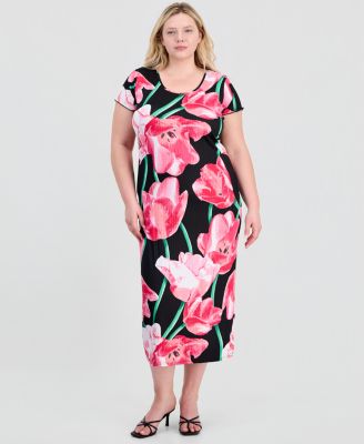 Trendy Plus Size Printed Short-Sleeve Midi Dress