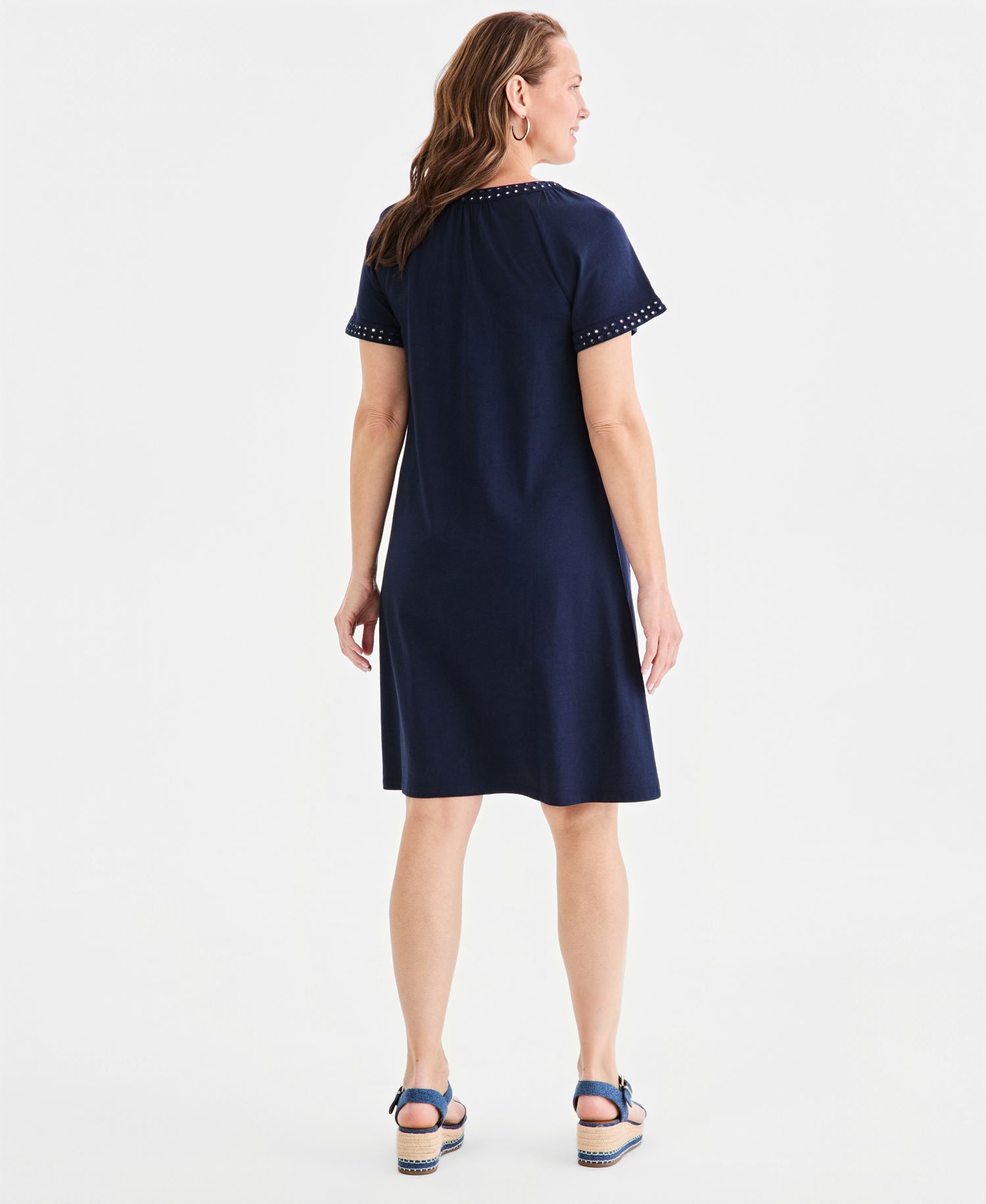 Petite Mirror-Trim Raglan-Sleeve Swing Dress