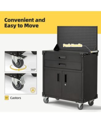 52'' Work Bench for Garage with Pegboard Drawers and Cabinets Heavy Duty Metal Frame Tool Bench for Organizer Work Table with Wheels