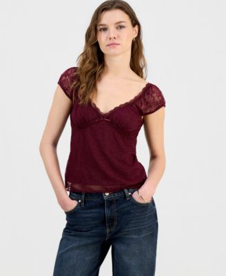 Juniors' Lace Cap-Sleeve Top