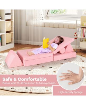 8 Pieces Kids Play Couch Foam Building Fort Play Set with Suede Cover-Pink