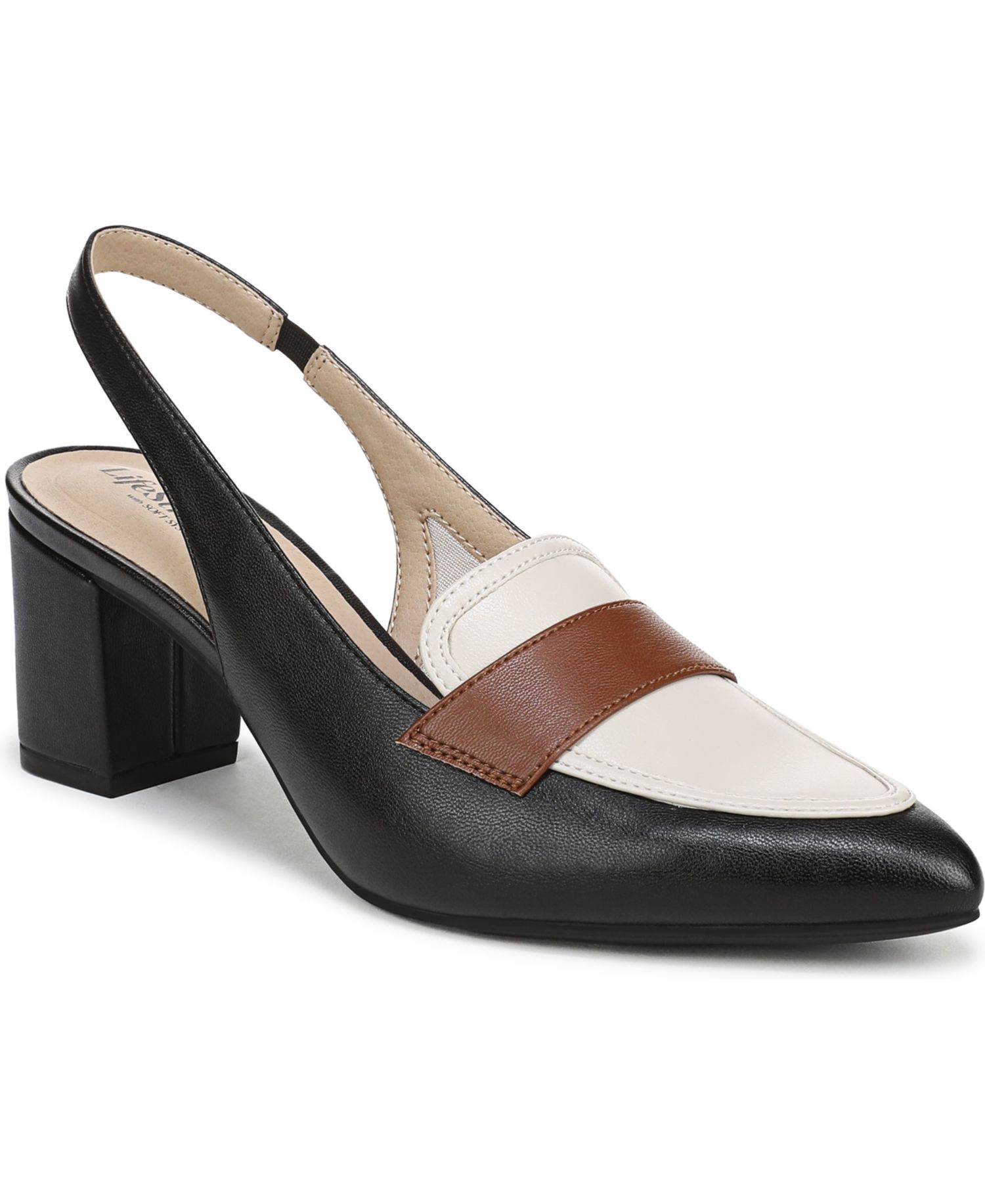 Women's Angel Pointed Toe Block Heel Slingback Pumps