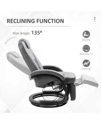 PU Recliner Armchair with Footrest, Headrest, and Round Steel/Wood Base
