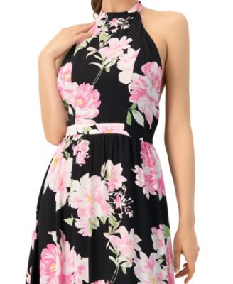 Women's Floral Halter Neck Backless Maxi Dress