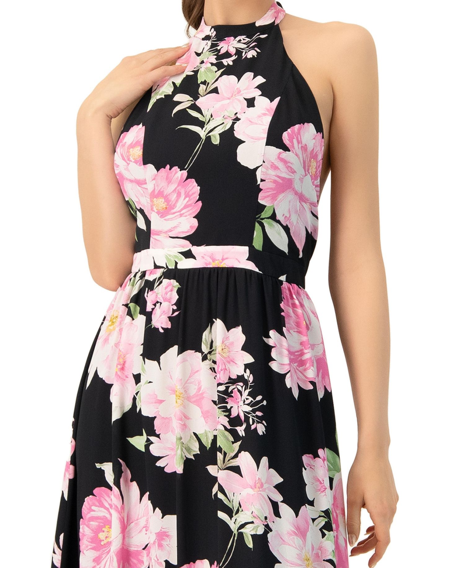 Women's Floral Halter Neck Backless Maxi Dress