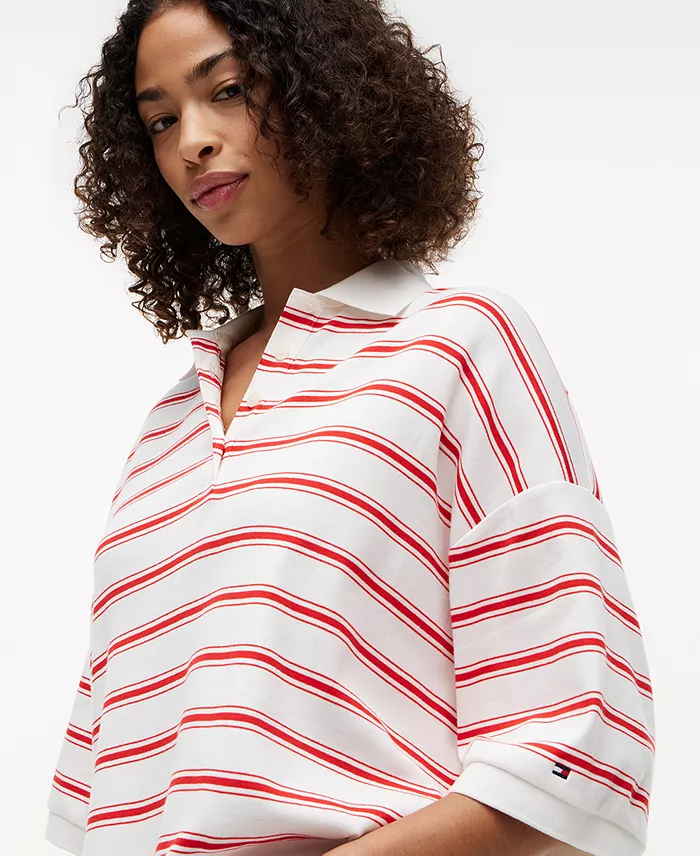 Women's Multi-Stripe Oversized Polo Shirt - thumbnail 3
