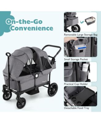 Wagon Stroller for 2 Kids Push Pull Double Stroller w/ Adjustable Handle