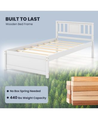 Wooden Platform Bed with Headboard and Wood Slat Support