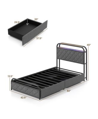 Platform Bed Frame with LED Lights and Charging Station