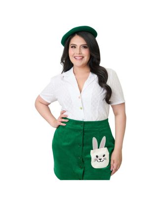 Plus Size 1940s Short Sleeve Collared Button Down Woven Blouse