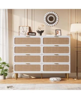 gaomon Rattan 8 Drawer Dresser Tall Modern Closet Deep Storage for ...
