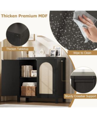 Freestanding Kitchen Storage Cabinet Glass Door 2 Drawers Modern Pantry Cupboard with Shelves for Living Room Office.