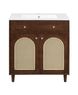 Freestanding Bathroom Vanity with Sink, Solid Wood & MDF Cabinet, Tip Drawer & Adjustable Shelf for Modern Storage