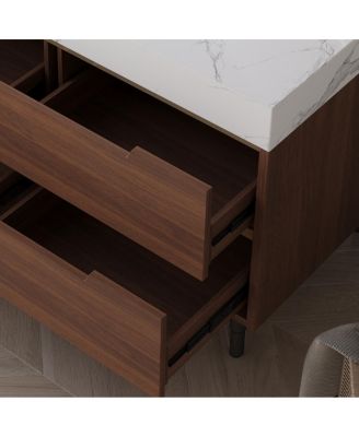 35.4" Modern Sintered Stone Bathroom Vanity, Free-Standing or Wall-Mounted, 4 Soft-Close Drawers, Undermount Sink