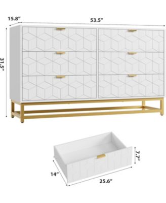 6 Drawer Dresser 53.5 Inch Wide Metal Legs Modern Design for Bedroom