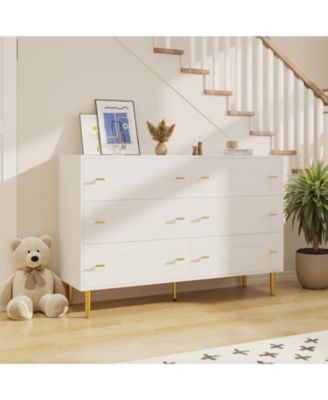 6 Drawer Dresser 47.2 Inch Wide Vintage Design Bar Handles for Bedroom