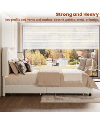 Twin LED Upholstered Platform Bed for Kids, 2 Drawers, Storage Headboard, Sturdy Wood Slats, Noise-Free