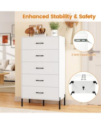 Five Drawer Tall Chest of Drawers with Metal Legs