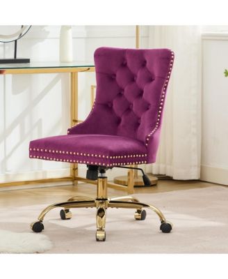 Velvet Upholstered Office Chair, Tufted Button Desk Chair, Adjustable Swivel Computer Chair with Metal Base, Nailhead for Home Office