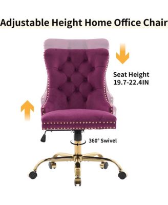 Velvet Upholstered Office Chair, Tufted Button Desk Chair, Adjustable Swivel Computer Chair with Metal Base, Nailhead for Home Office