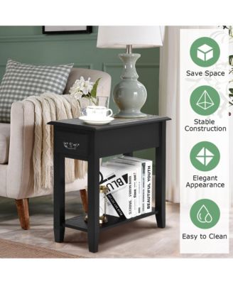 2 Tier End Bedside Sofa Side Table Narrow Nightstand w/Drawer andShelf