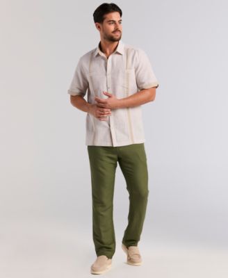 Cubavera Men's Cross-Dyed Linen-Blend Short-Sleeve Pintucked Shirt