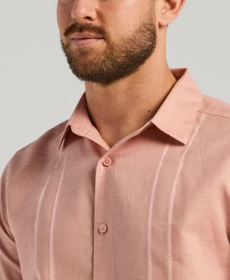 Men's Short-Sleeve Panel Button-Front Linen Camp Shirt