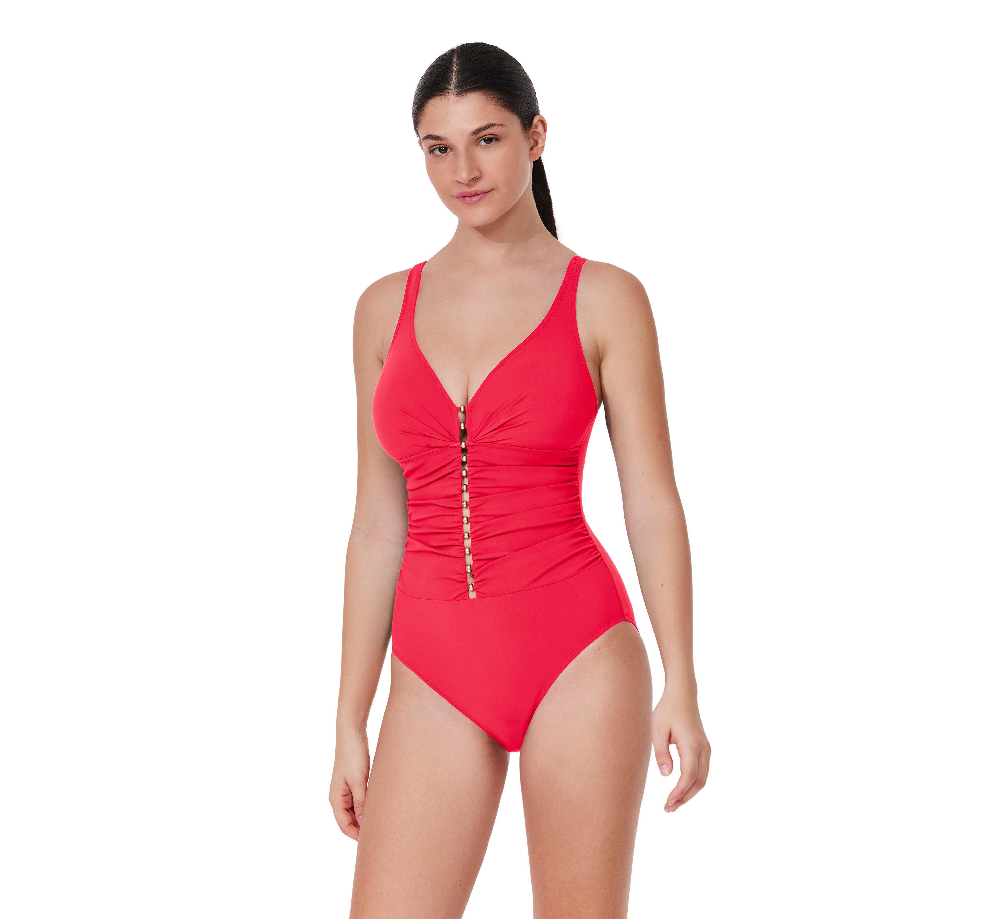 Profile by Gottex Women's Tutti Frutti Fashion D-Cup V-Neck Gold Beaded One Piece Swimsuit