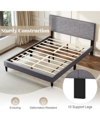Modern Upholstered Platform Bed with Linen Headboard