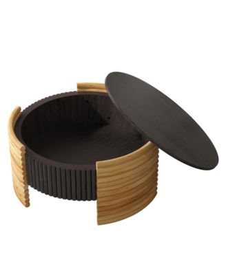 Colorblocked Striped Coffee Table - 31.5" Round Wooden Center Table with Flip Top Storage for Living Room, Home Office