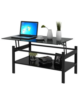 Glass Lift Top Coffee Table - Modern Simple 2-Layer Center Table for Living Room, Home Office