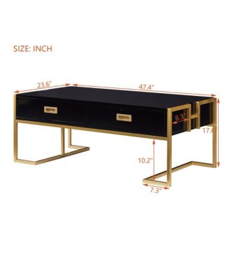 Rectangular Coffee Table, Modern 47.4" Center Table with 4 Drawers and Gold Metal Base for Living Room, Home Office