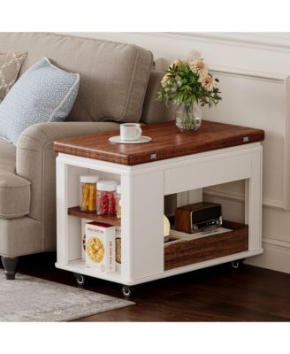 Modern Coffee Table, Multi-Tier Storage Side Table with Foldable Top and Casters, Center Table for Living Room, Home Office